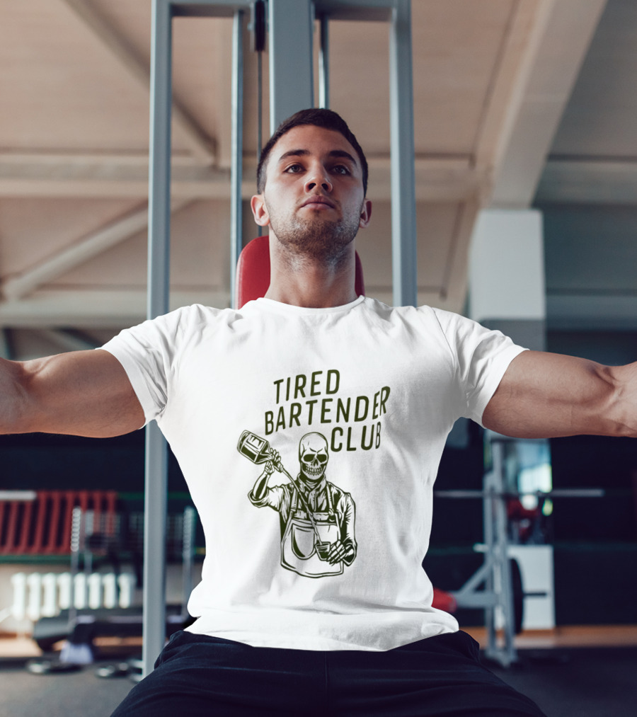 Tired Bartender Club Skull Pouring Mixology Bar Life T-Shirt