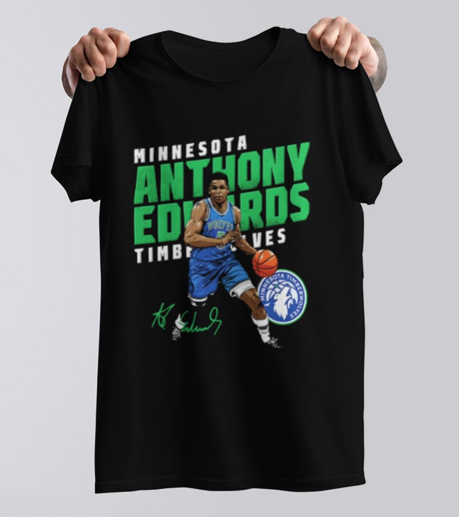 Anthony Edwards Minnesota Timberwolves NBA 5 Basketball Player Dribbling Ball T-Shirt