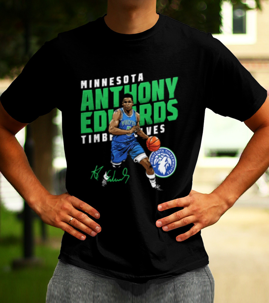 Anthony Edwards Minnesota Timberwolves NBA 5 Basketball Player Dribbling Ball T-Shirt