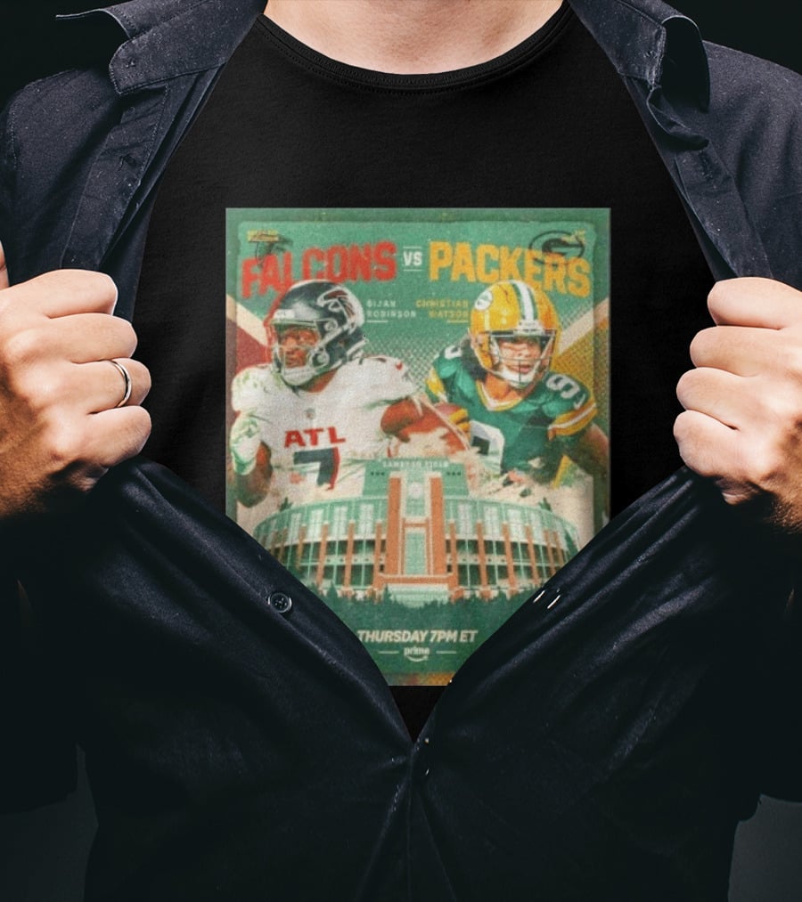 Bijan Robinson Christian Watson Falcons Vs Packers Lambeau Field Thursday 7PM ET Prime 2026 T-Shirt
