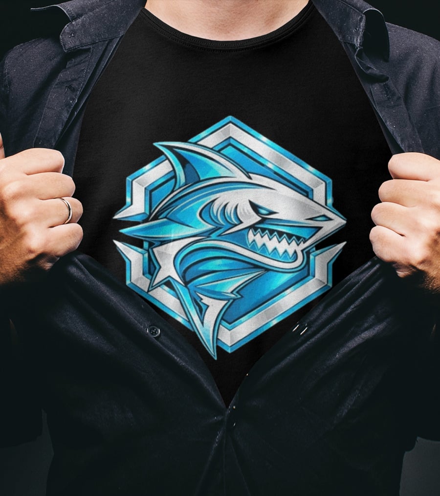 Blue Shark Hexagon Esports Gaming Shark T-Shirt