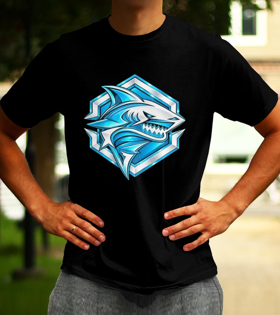 Blue Shark Hexagon Esports Gaming Shark T-Shirt