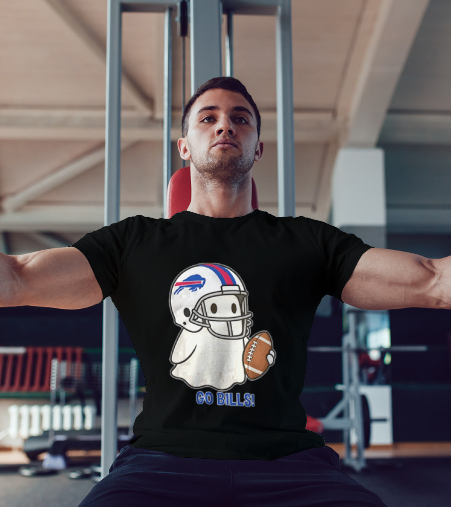 Buffalo Bills Ghost GO BILLS Football Helmet Holding Ball T-Shirt