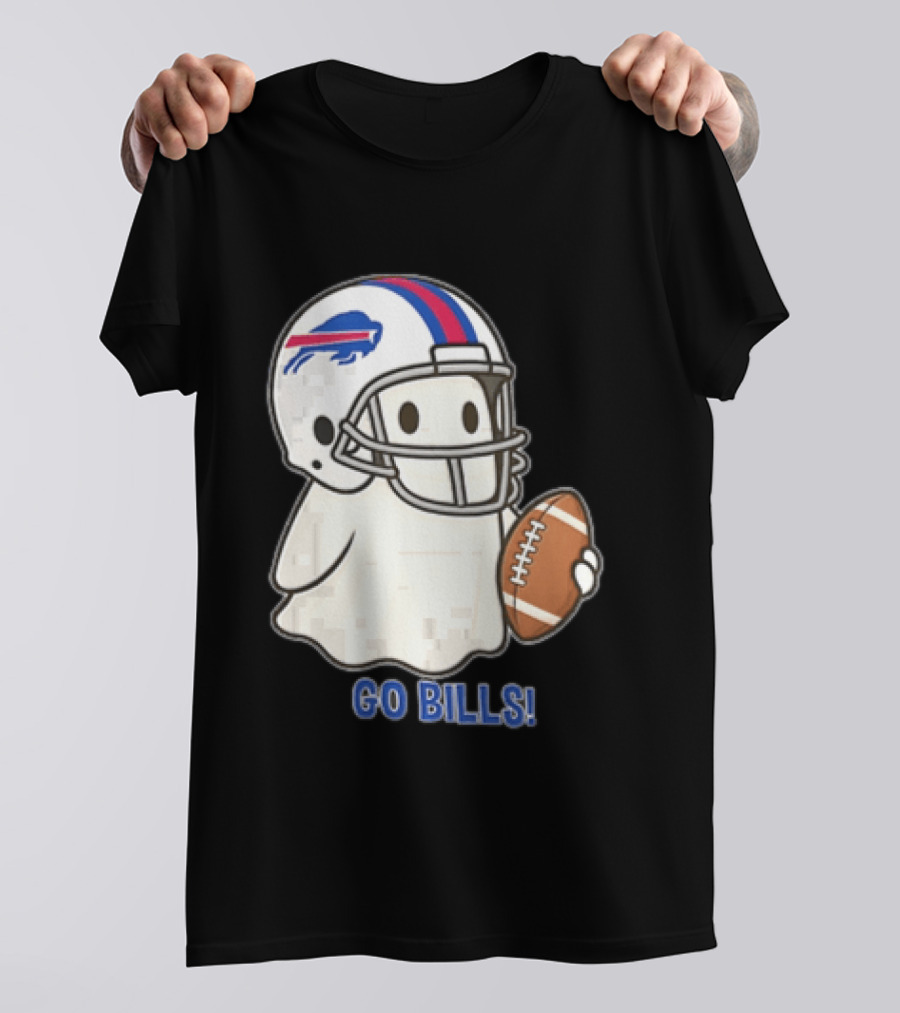 Buffalo Bills Ghost GO BILLS Football Helmet Holding Ball T-Shirt