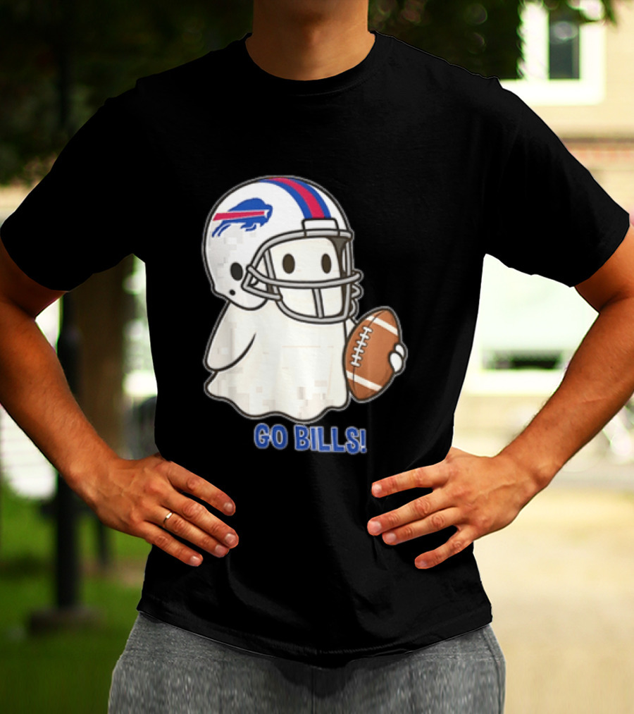 Buffalo Bills Ghost GO BILLS Football Helmet Holding Ball T-Shirt