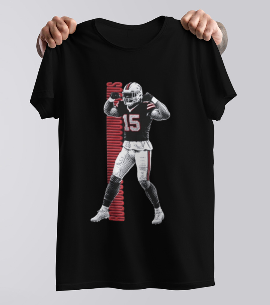 Buffalo Bills Rooouuuuudus 15 Football Player Flexing Arms Halftone NFL Fan T-Shirt