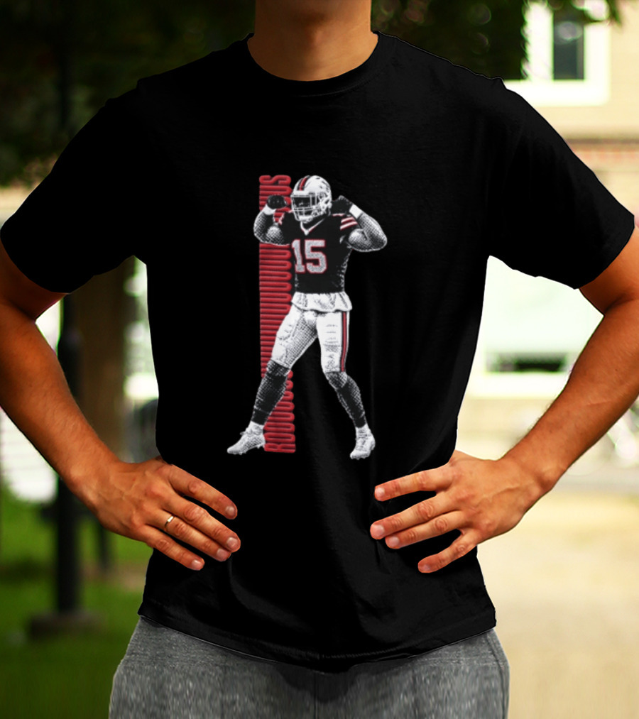 Buffalo Bills Rooouuuuudus 15 Football Player Flexing Arms Halftone NFL Fan T-Shirt