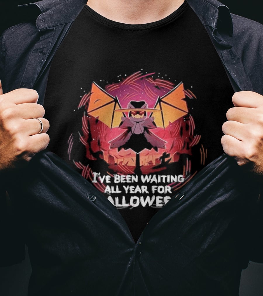 I've Been Waiting All Year For Halloween Pumpkin Bat T-Shirt