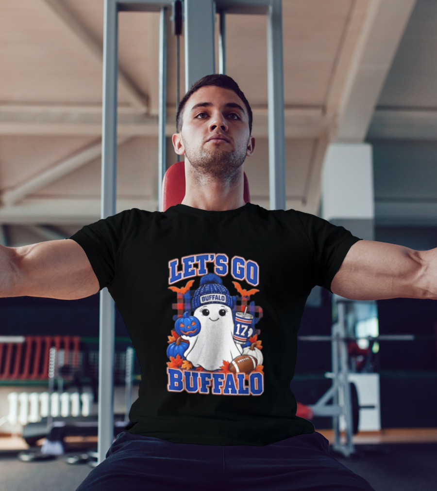 Let's Go Buffalo Ghost With Beanie Pumpkin And Football T-Shirt