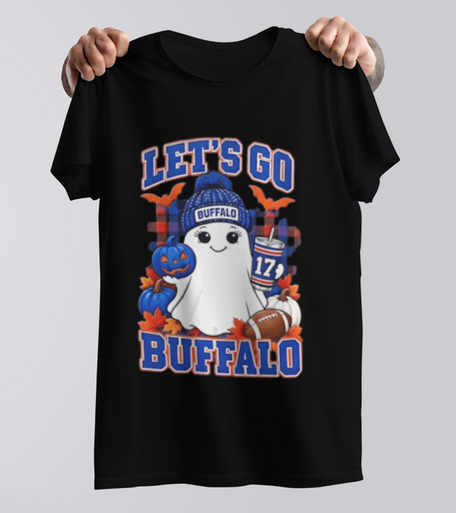 Let's Go Buffalo Ghost With Beanie Pumpkin And Football T-Shirt