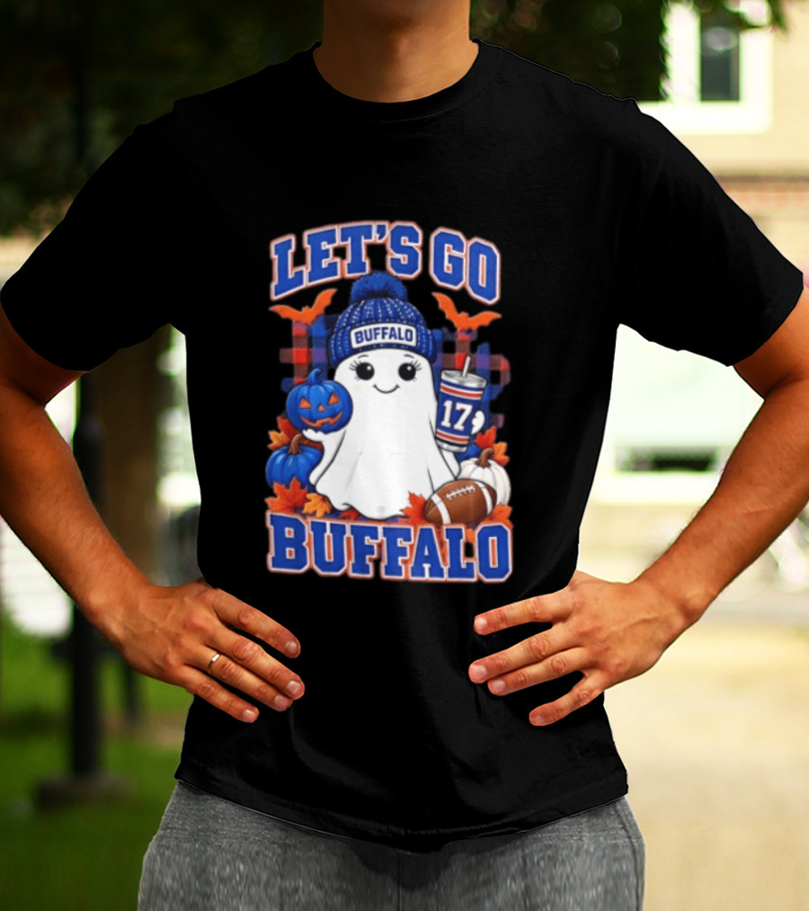 Let's Go Buffalo Ghost With Beanie Pumpkin And Football T-Shirt