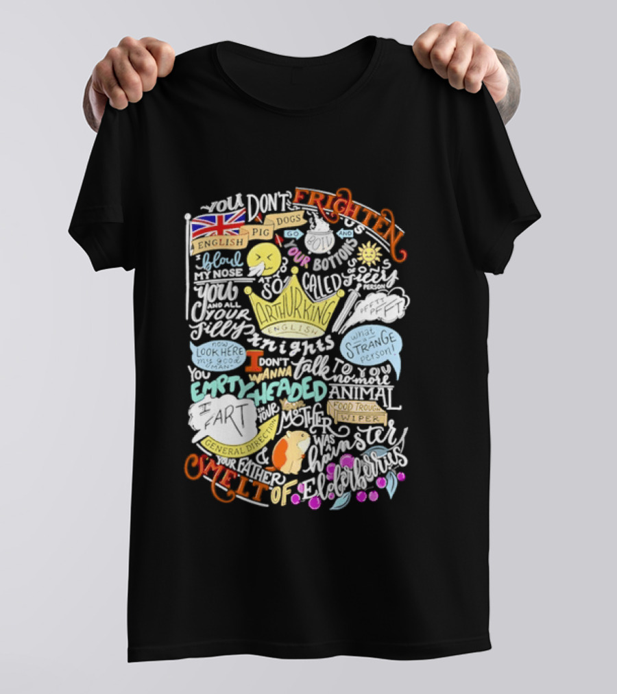 Monty Python Holy Grail Taunting French Knight Humorous Quote Crown Flag T-Shirt