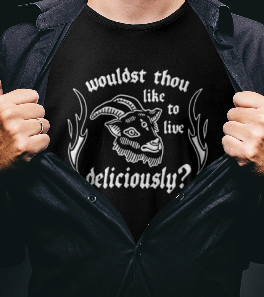 Wouldst Thou Like To Live Deliciously Three Eyed Goat Head Flames T-Shirt