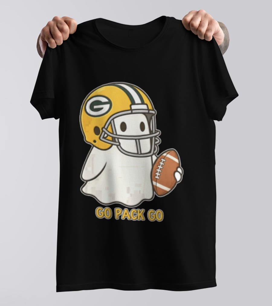 Go Pack Go Ghost With Green Bay Packers Football Helmet And Ball T-Shirt