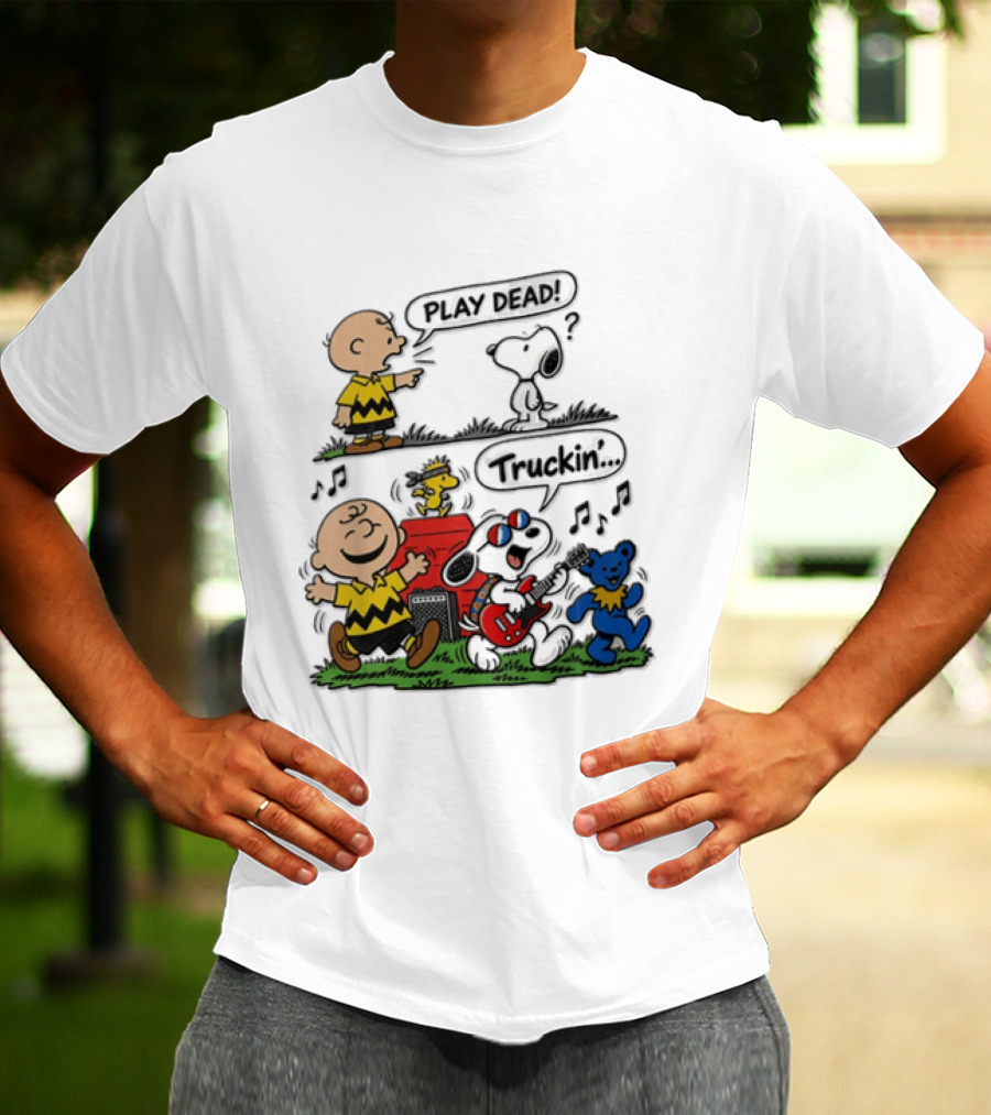 Charlie Brown Snoopy Grateful Dead Play Dead Truckin Dancing Characters T-Shirt