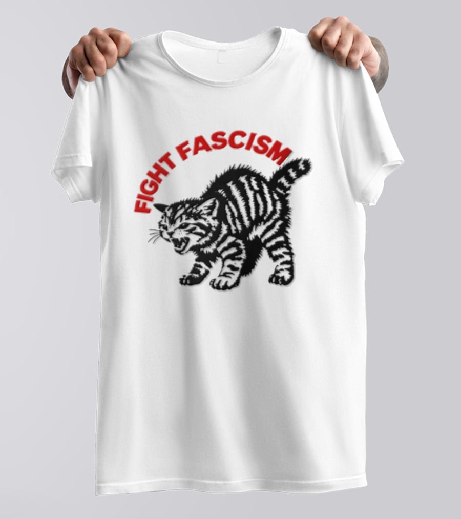 Hissing Striped Kitten Fight Fascism Arched T-Shirt