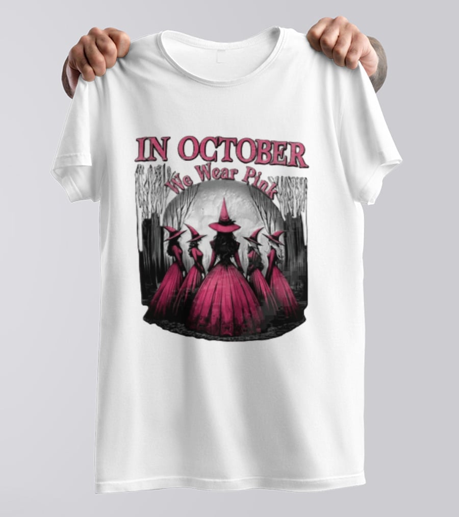 In October We Wear Pink Five Witches Pink Dresses Forest Moon T-Shirt