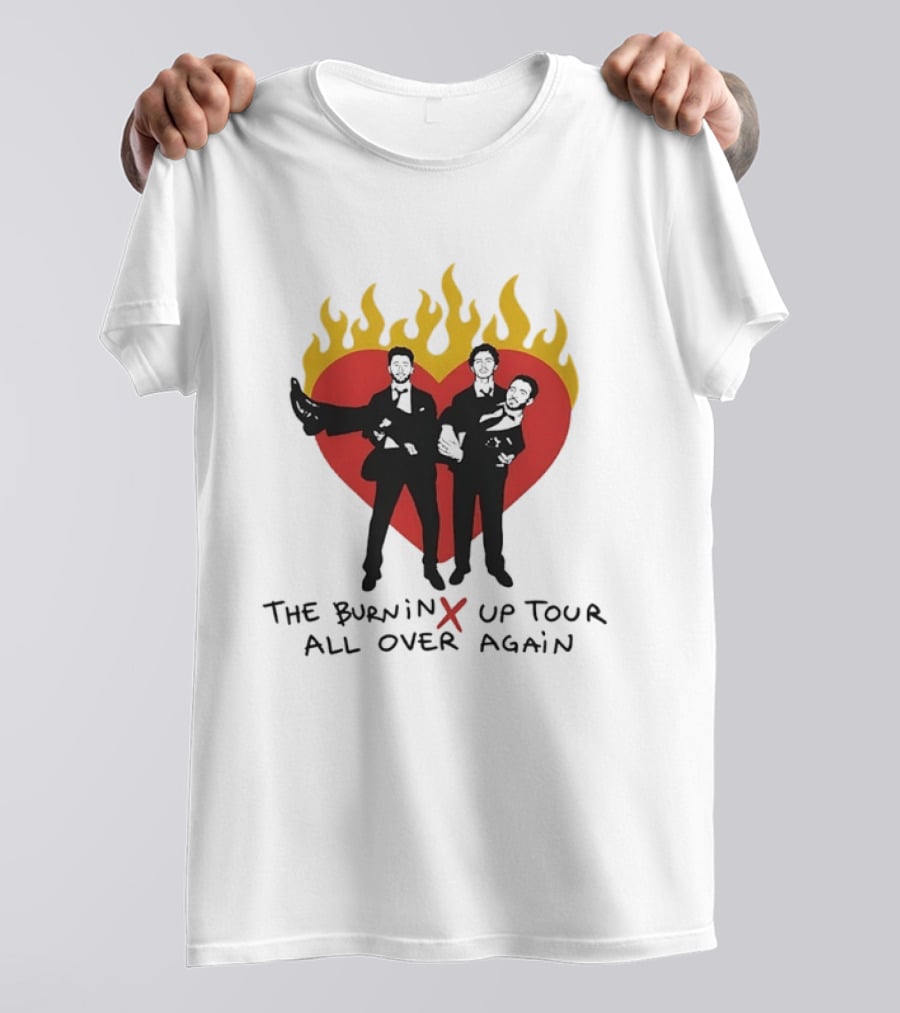 Jonas Brothers Burnin Up Tour All Over Again Fiery Heart Trio T-Shirt