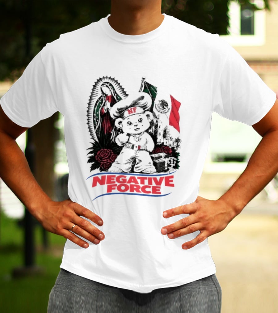 Negative Force Bear With Mexican Flag Virgin Mary Roses T-Shirt