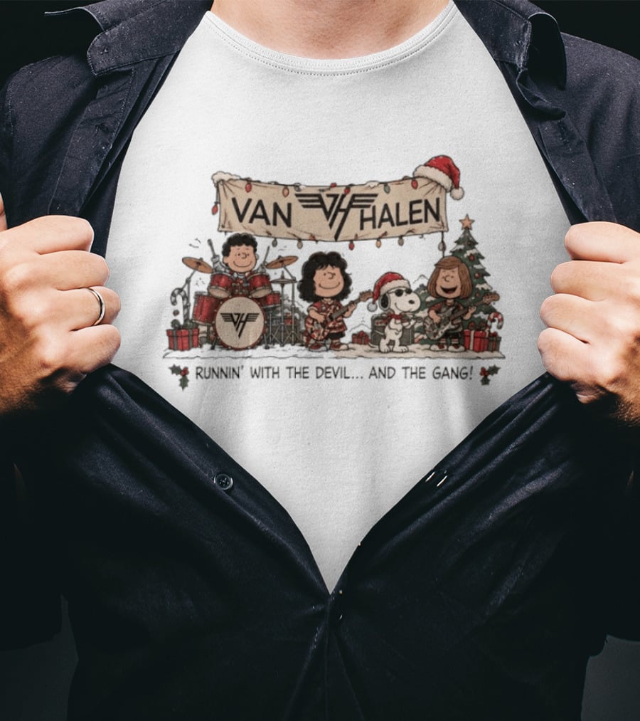 Van Halen Snoopy Peanuts Gang Runnin' With The Devil Christmas T-Shirt