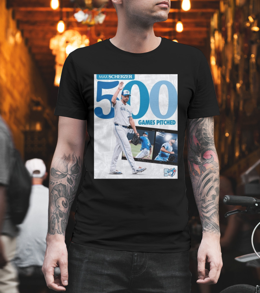 Max Scherzer 500 Games Pitched Blue Jays 50 T-Shirt