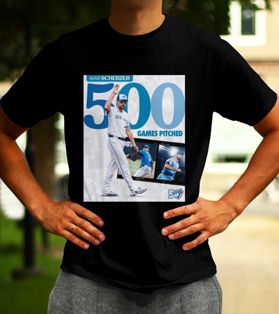 Max Scherzer 500 Games Pitched Blue Jays 50 T-Shirt