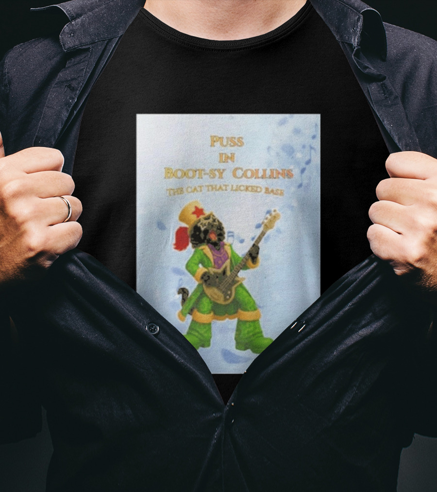 Puss In Bootsy Collins The Cat That Licked Base Green Costume Star Hat Guitar Player T-Shirt