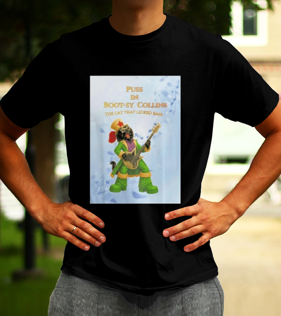Puss In Bootsy Collins The Cat That Licked Base Green Costume Star Hat Guitar Player T-Shirt