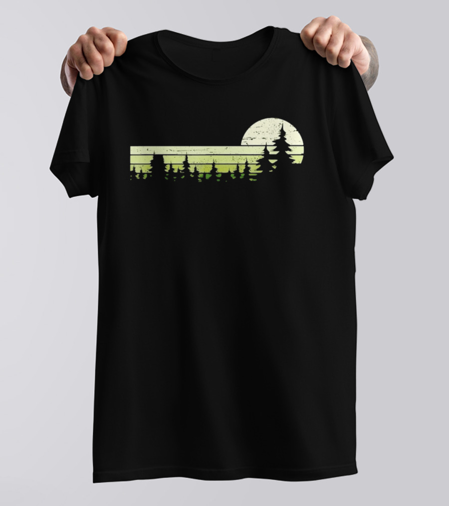 Forest Sunset Silhouette Nature Trees With Circle Sun T-Shirt