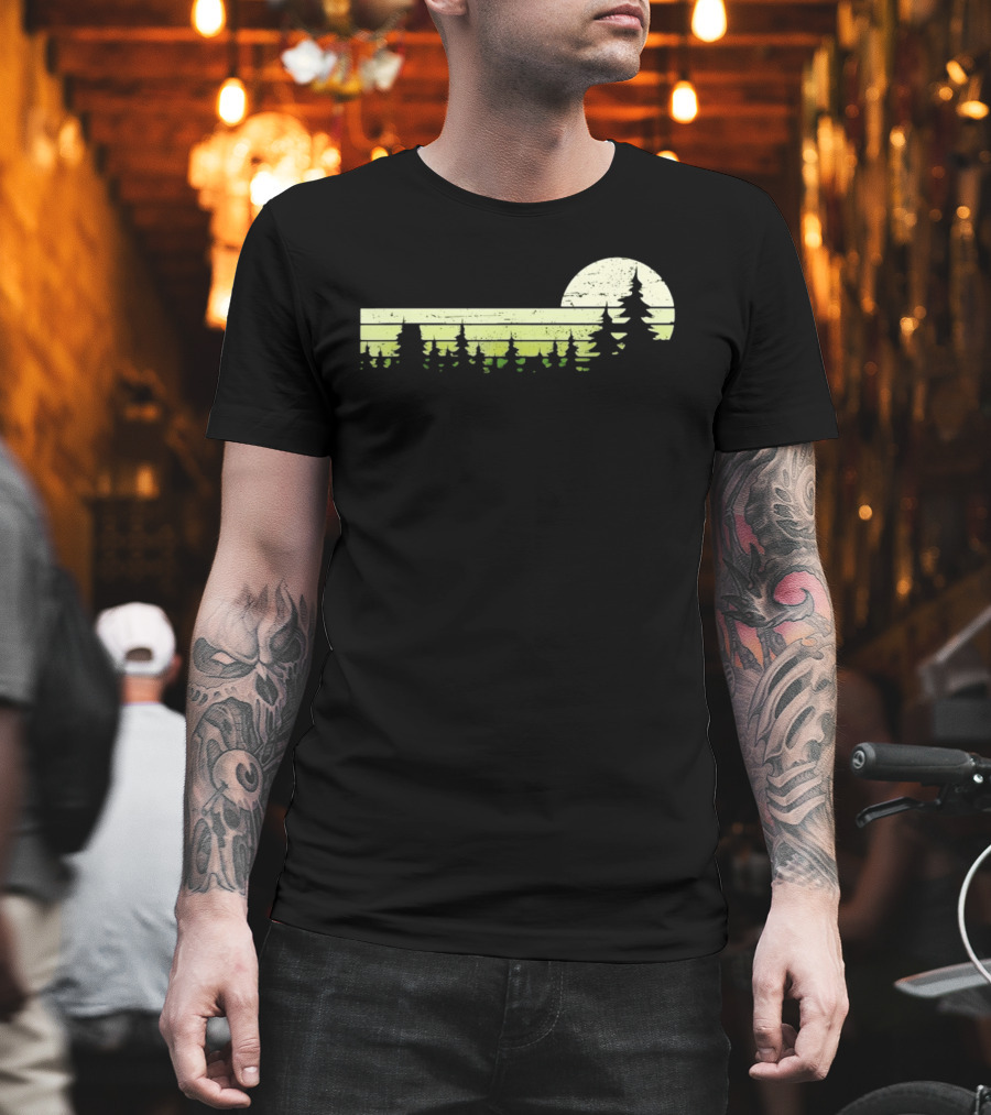 Forest Sunset Silhouette Nature Trees With Circle Sun T-Shirt