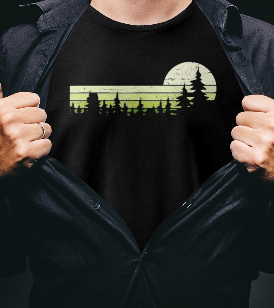 Forest Sunset Silhouette Nature Trees With Circle Sun T-Shirt