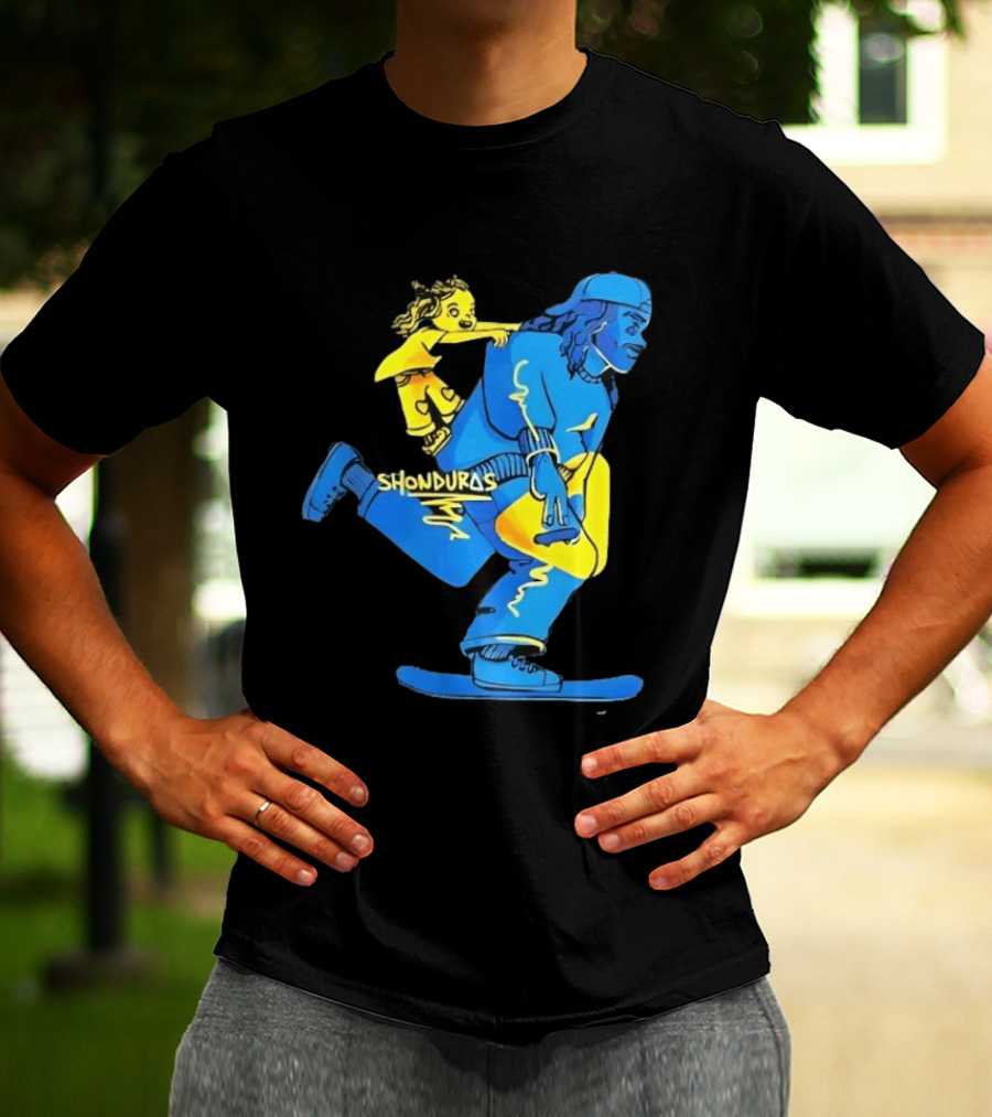 Shonduras Skateboard Skater Yellow Blue T-Shirt