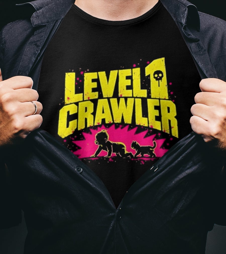 Level 1 Crawler Baby And Kitten Gamer Gaming Fun Adventure T-Shirt