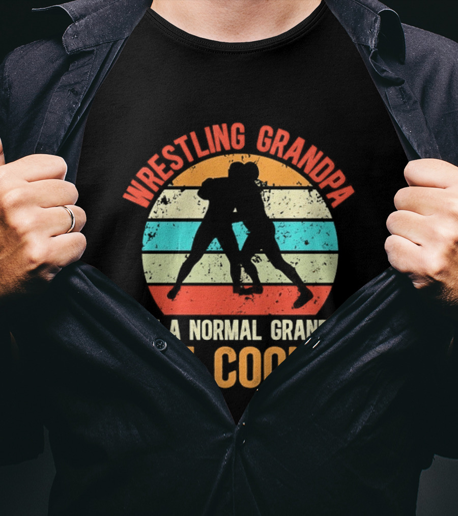 Wrestling Grandpa Like A Normal Grandpa But Cooler Retro Sunset T-Shirt