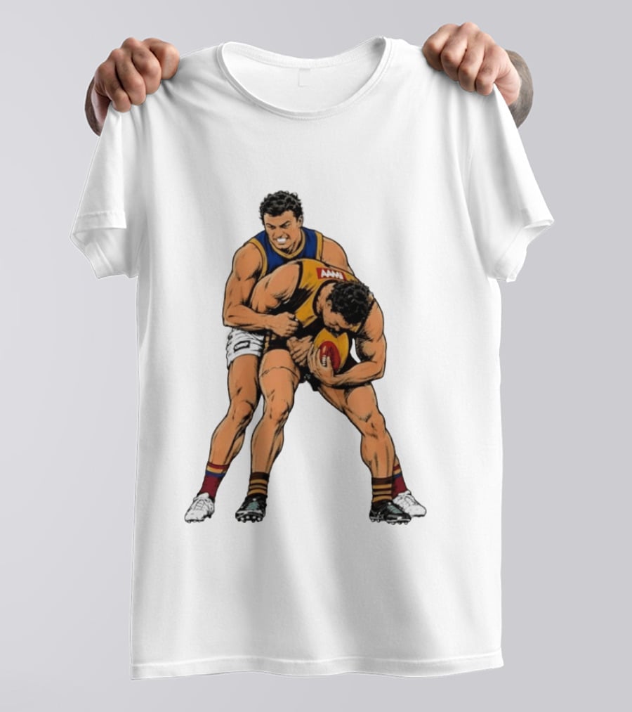 AFL Football Tackle Illustration Vintage Style Sports Art Players Rugby Action T-Shirt