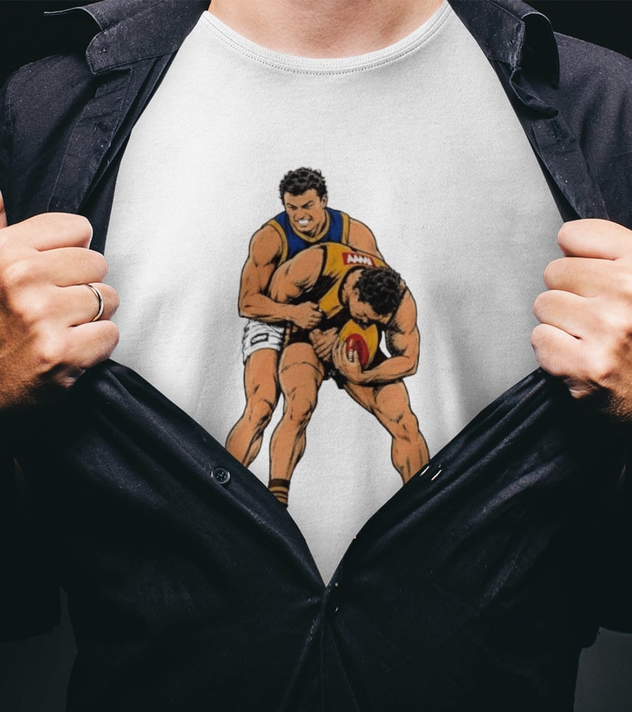 AFL Football Tackle Illustration Vintage Style Sports Art Players Rugby Action T-Shirt