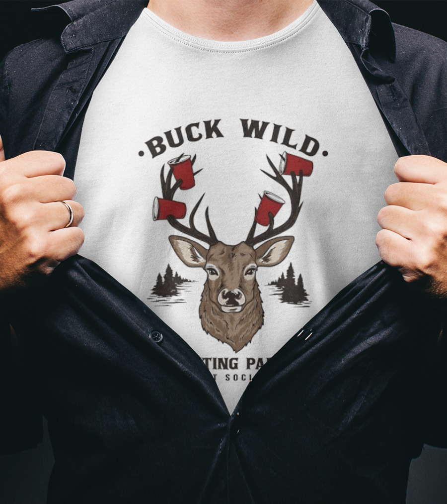 Buck Wild Hunting Party Riot Society Deer Antler Cups T-Shirt