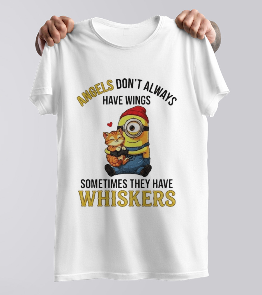 Minion Angels Don't Always Have Wings Sometimes They Have Whiskers Red Beanie Kitten T-Shirt