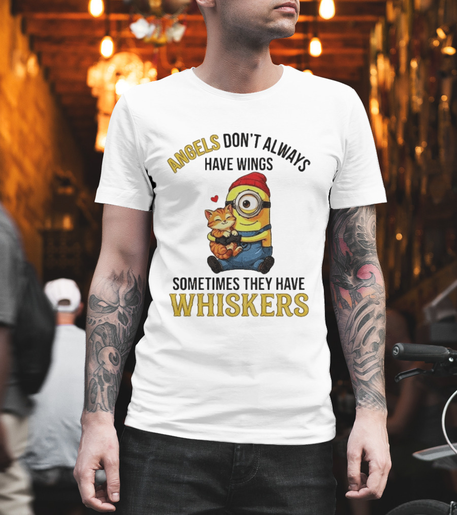 Minion Angels Don't Always Have Wings Sometimes They Have Whiskers Red Beanie Kitten T-Shirt