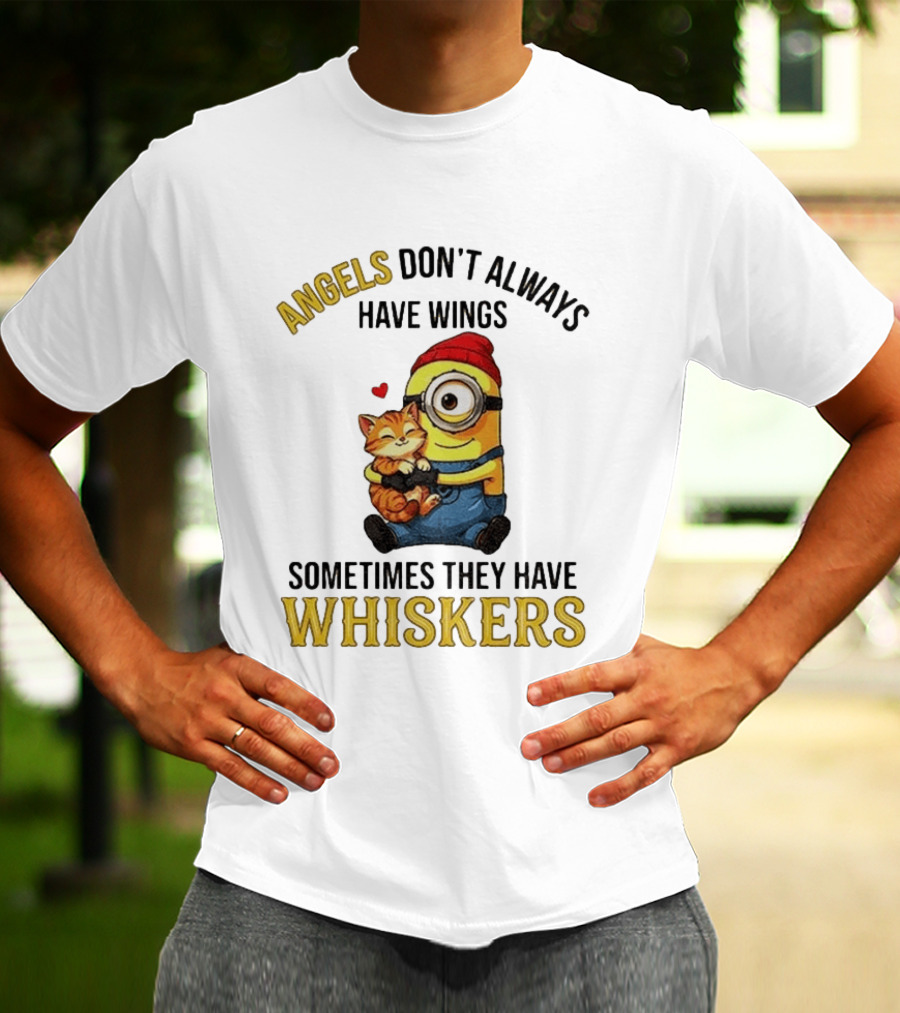 Minion Angels Don't Always Have Wings Sometimes They Have Whiskers Red Beanie Kitten T-Shirt