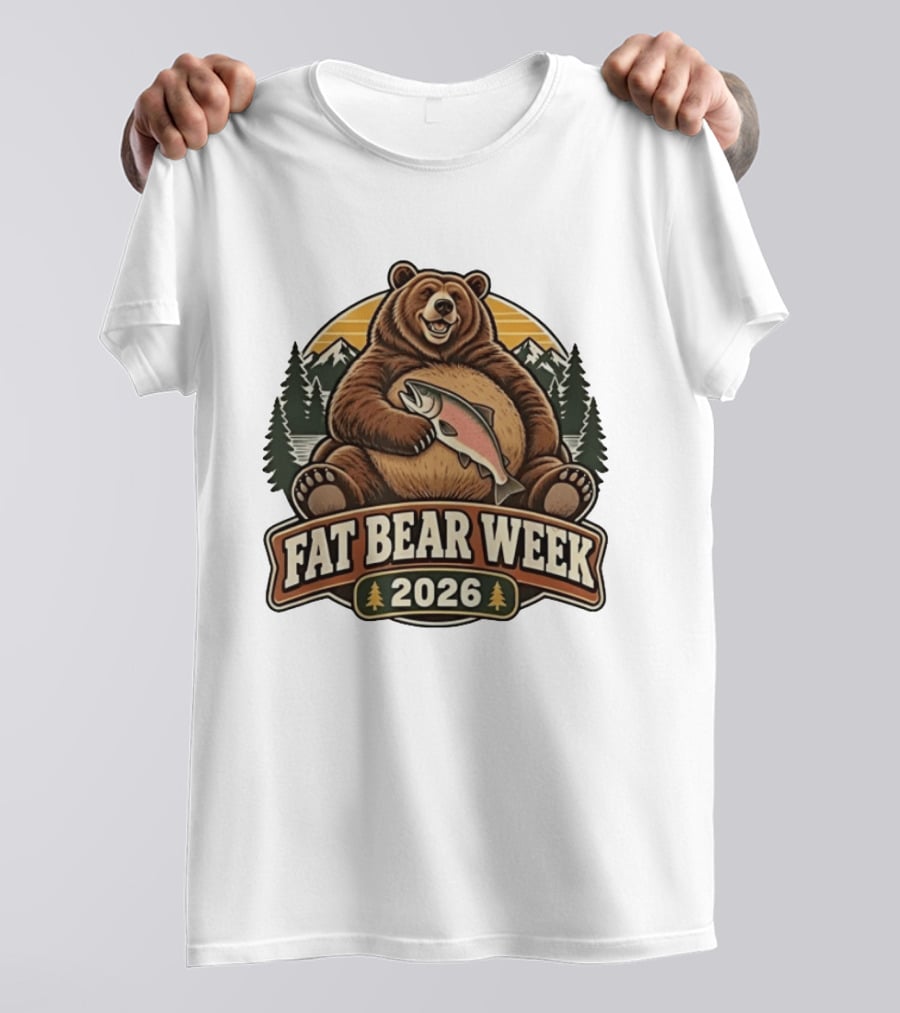 Fat Bear Week 2026 Nature Wildlife Fishing Bear Holding Salmon T-Shirt