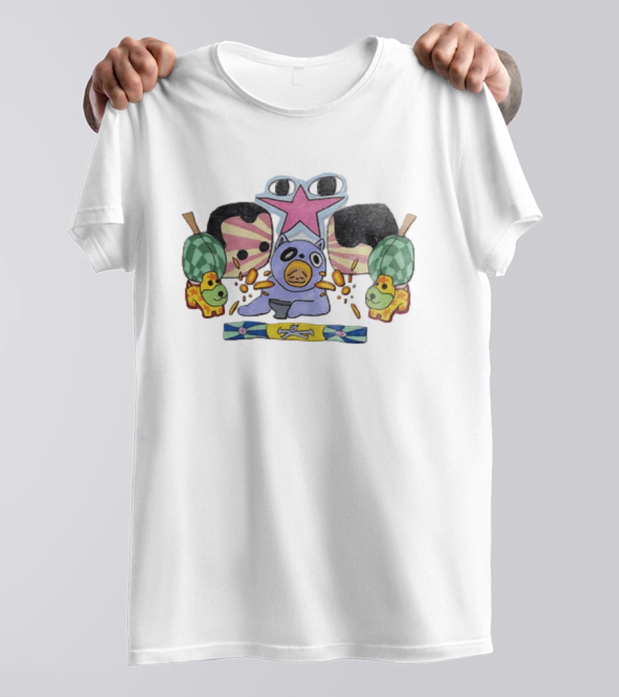 Purple Bear Star Sun Flowers Dogs Whimsical Playful T-Shirt