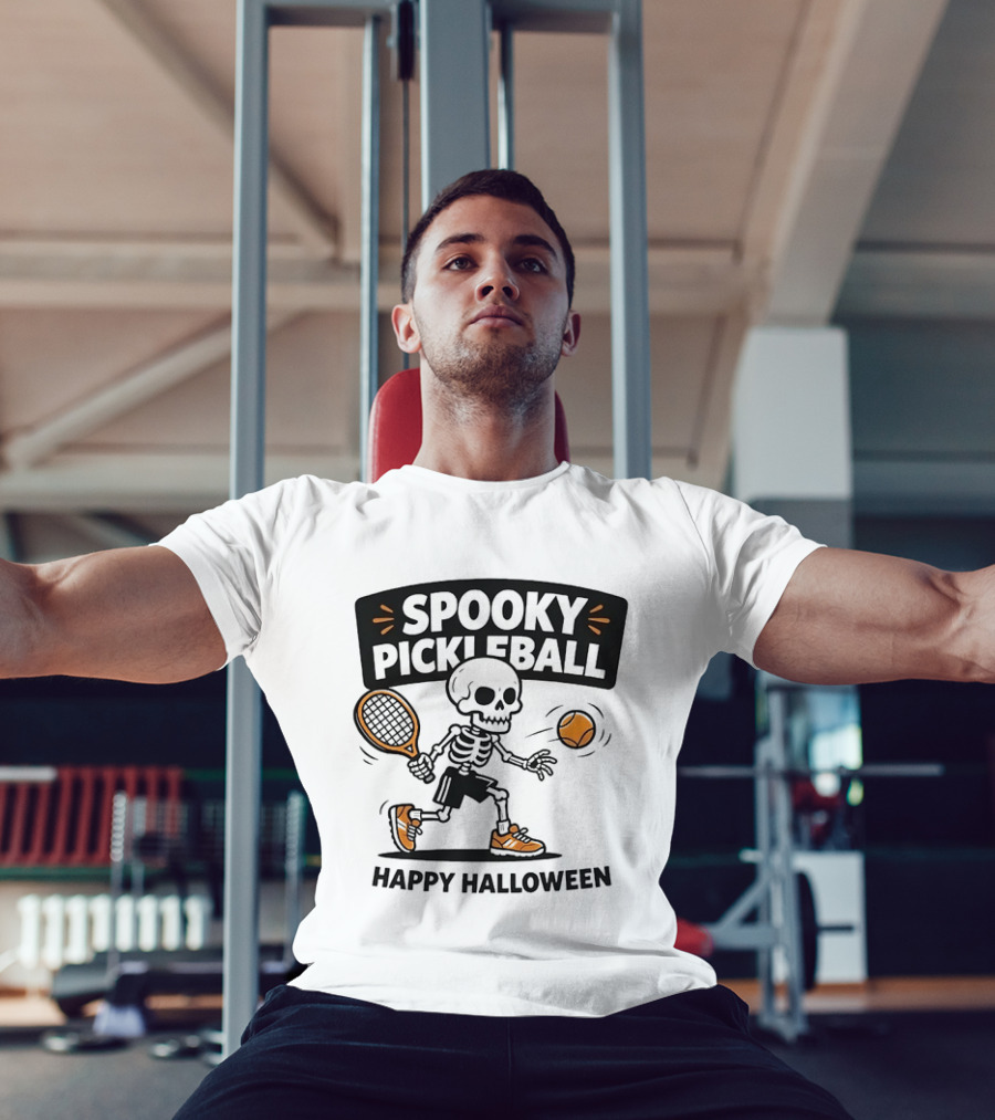 Spooky Pickleball Skeleton Halloween T-Shirt