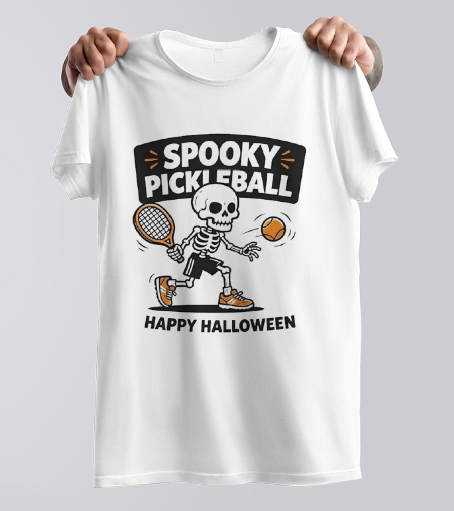 Spooky Pickleball Skeleton Halloween T-Shirt