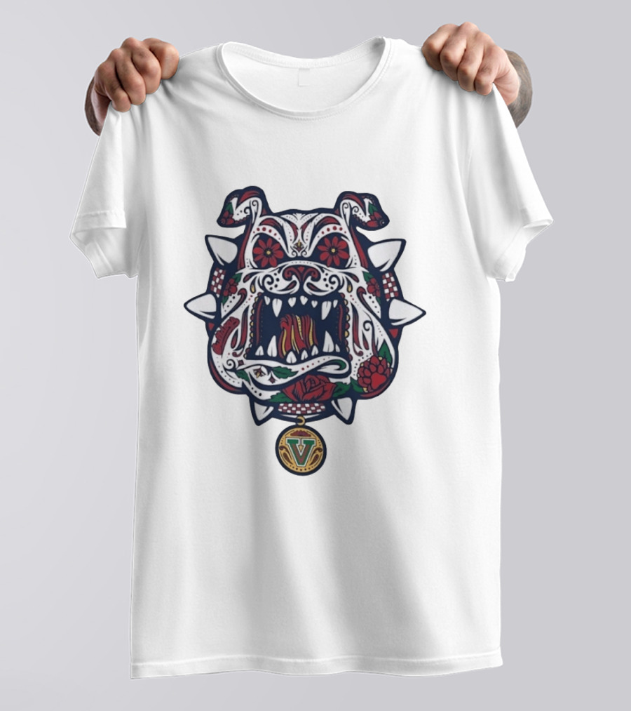 Sugar Skull Bulldog V Intricate Day Of The Dead Floral T-Shirt