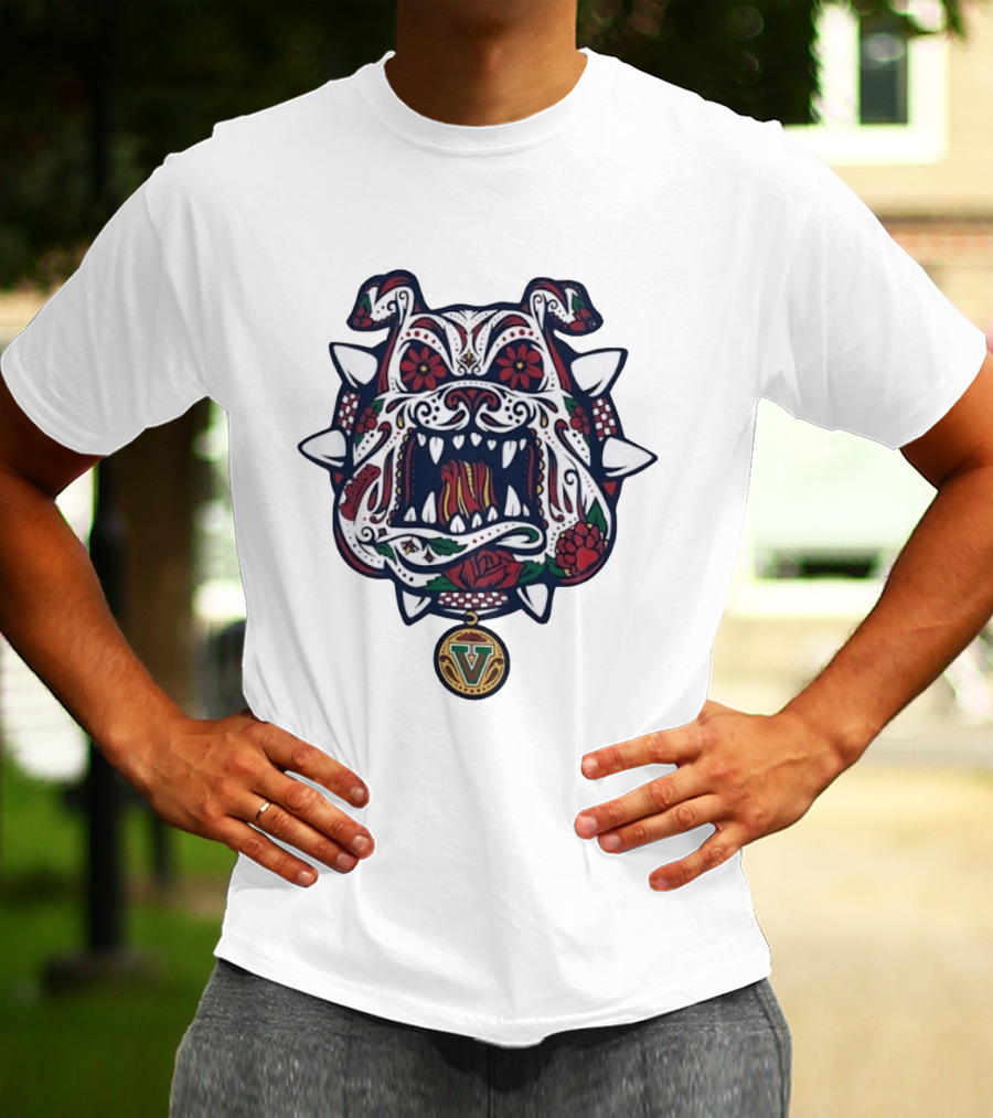 Sugar Skull Bulldog V Intricate Day Of The Dead Floral T-Shirt