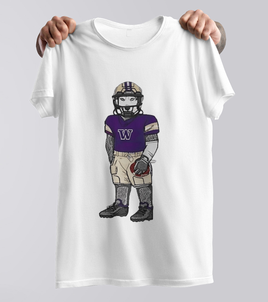 Washington Huskies Football Player Husky Mascot With Purple Jersey T-Shirt