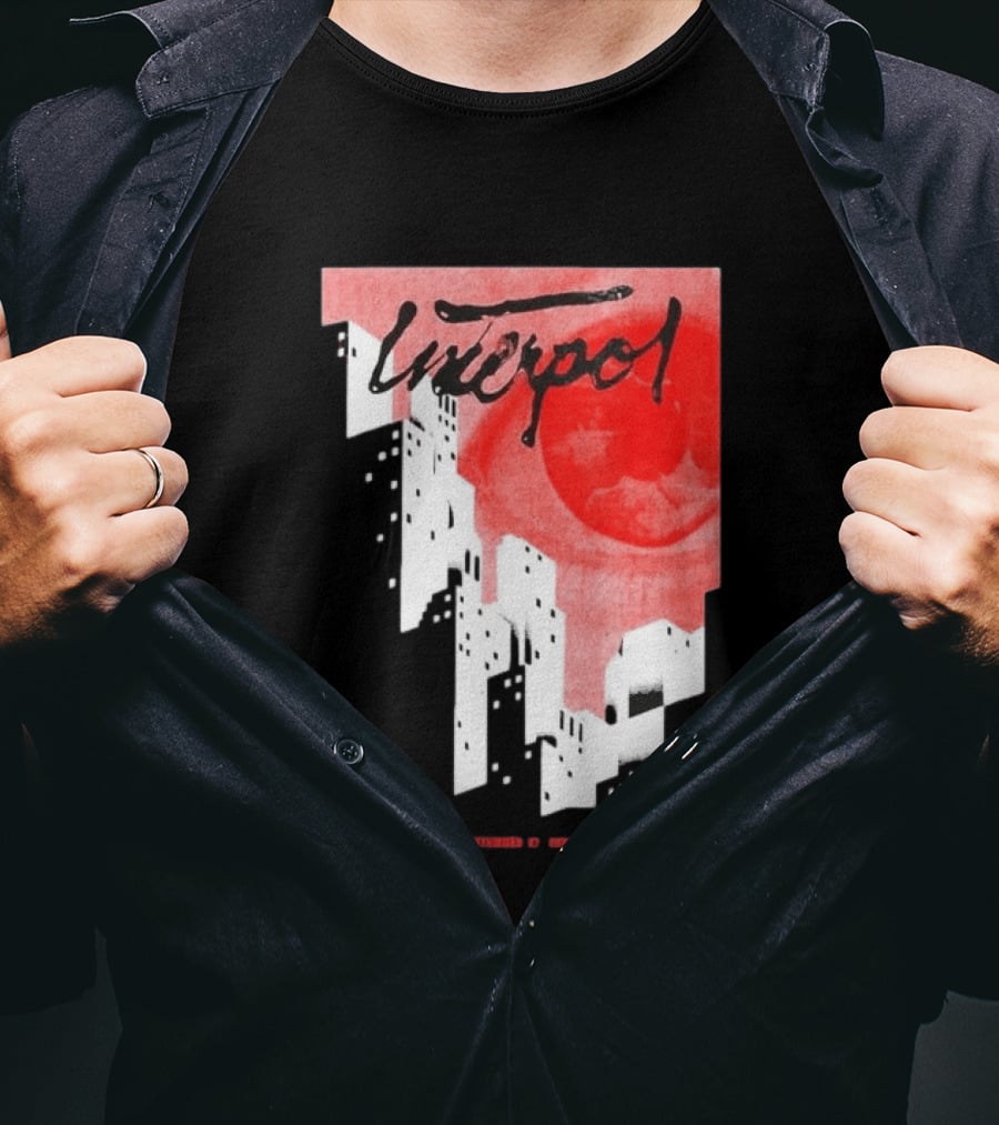 Interpol New York September 27 2026 Tour Cities Skyline Red Moon T-Shirt