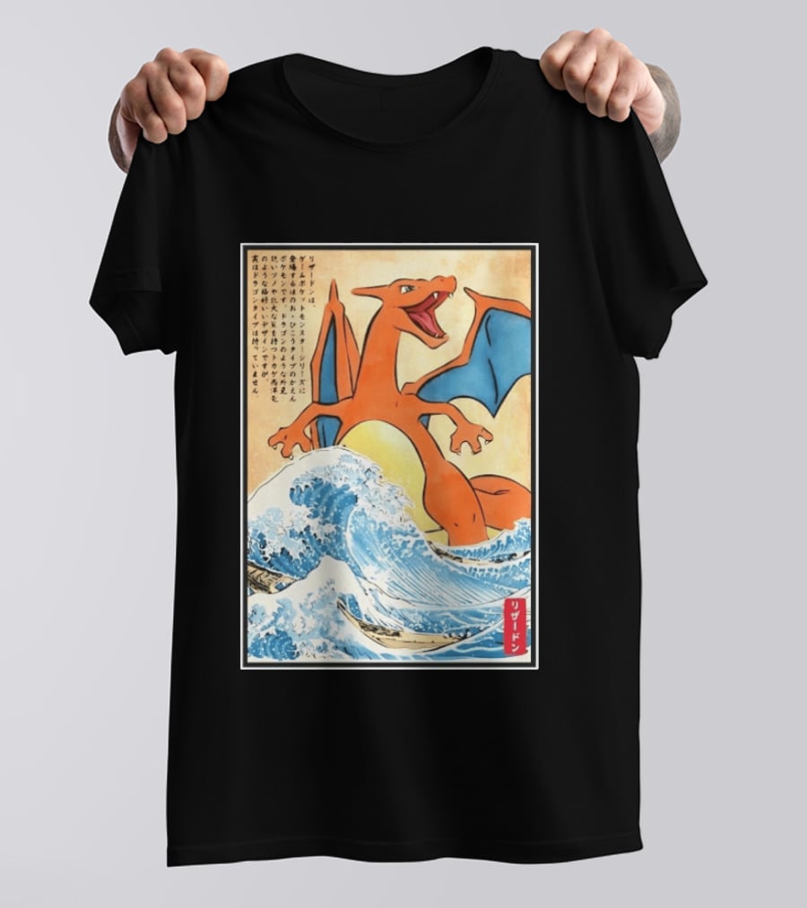 Charizard Ukiyo E Wave Japanese Pokemon Lizardon Kanagawa Print T-Shirt