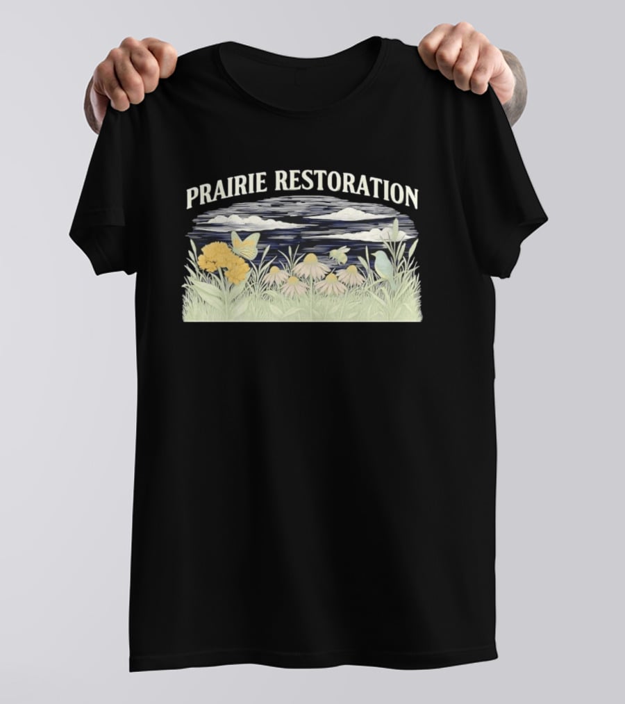 Prairie Restoration Butterfly Hummingbird Wildflowers Botanical Wildlife T-Shirt
